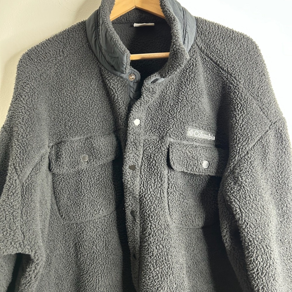 Columbia‎ Fleece Snap Neck Shirt Jacket Black Size XXL Women's Cozy Warm Layer - Picture 2 of 10